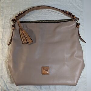 Dooney & Bourke Tan and Brown Leather Hobo Bag with Tassel